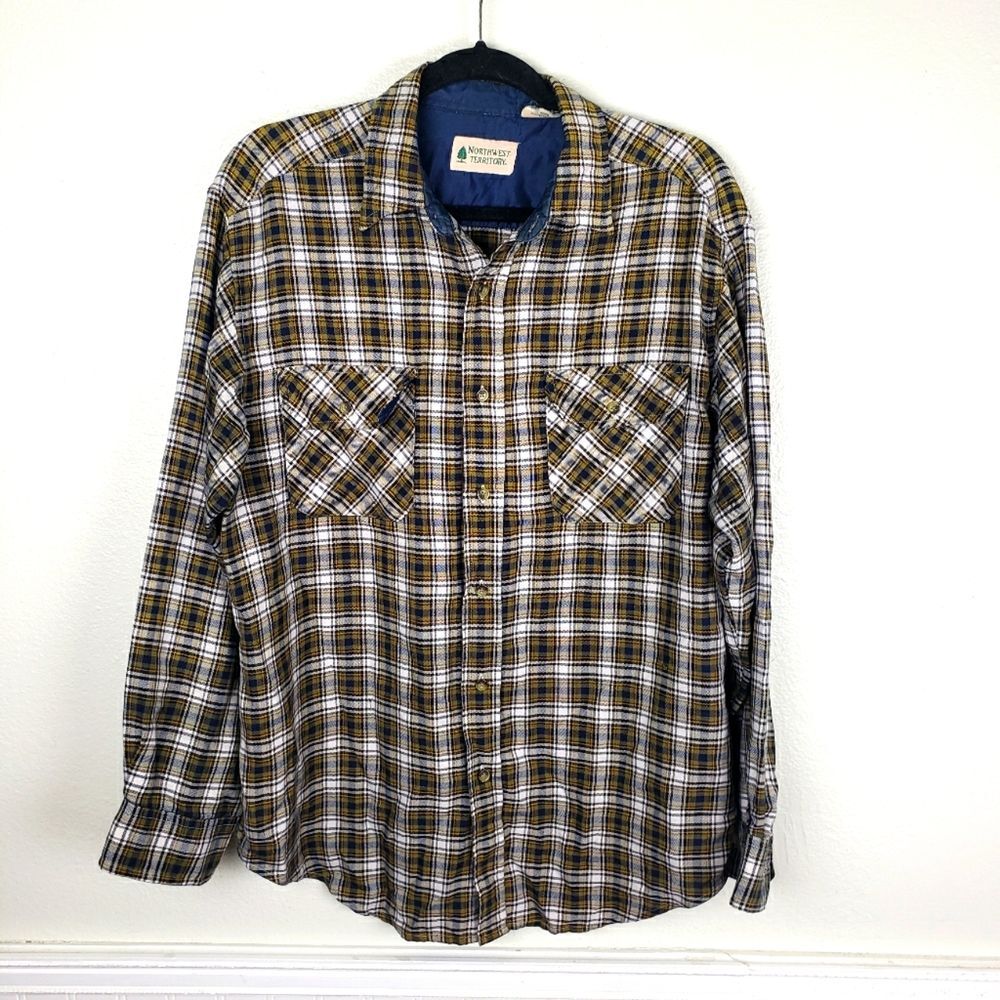 Men's Northwest Territory Yellow Plaid Button Down Shirt Size Medium